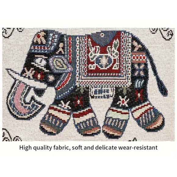 Black Elephant Embroidered Tote Bag Jacquard Fabric Boho - Picture 9 of 13